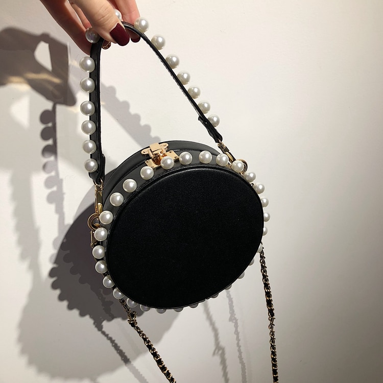 Women's Round Pearl PU Handbag