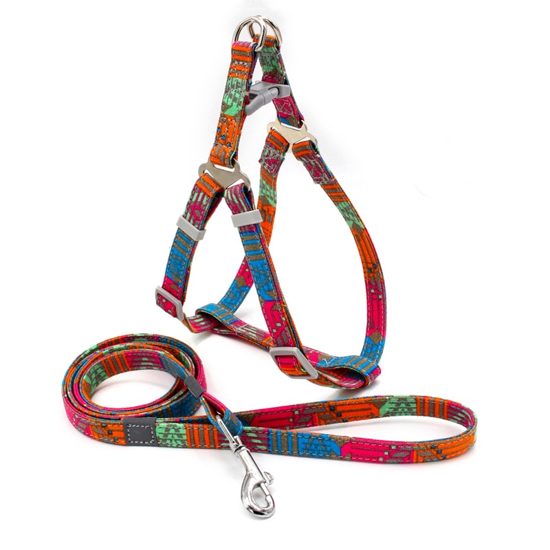 Dog's Boho Print Harness with Leash