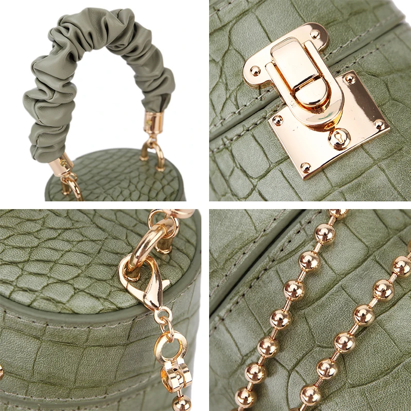 Women's Crocodile Pattern Round Bucket Bag