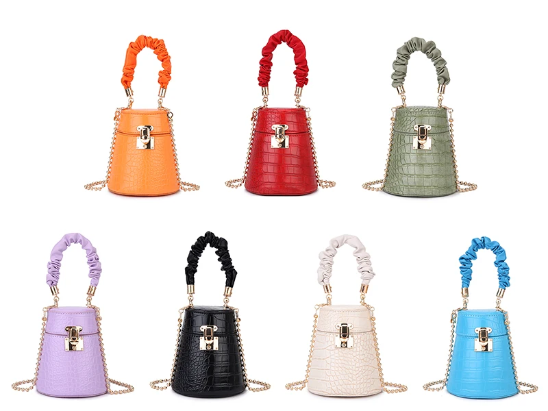 Women's Crocodile Pattern Round Bucket Bag